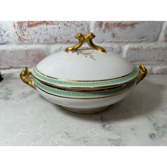 Antique Limoges D&C France L. Bernardaud & Co Covered Serving Dish Gold Accents - Picture 3 of 13